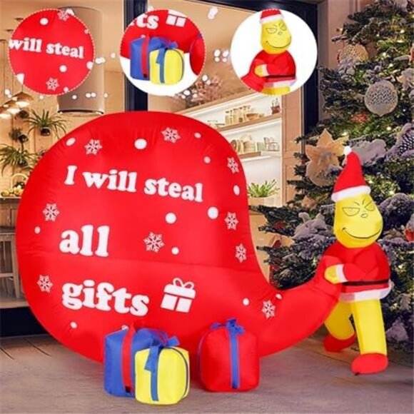 7FT Christmas Inflatable Outdoor Decoration Santa Claus Gift Bag, Inflatable - Picture 2 of 7
